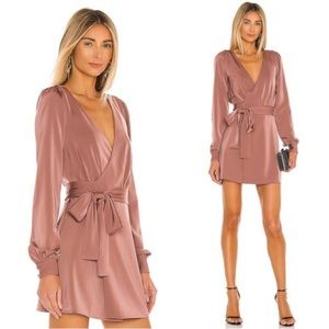 NBD | NWOT Janet Satin Wrap V Neck Long Sleeve Button Cuff Mini Dress Size M